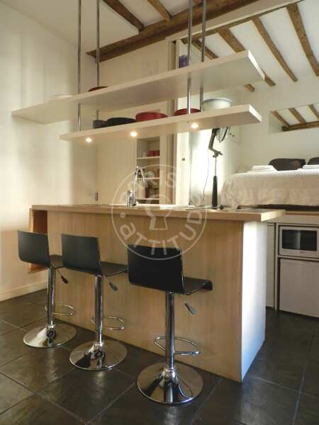 Kitchen Furnished apartment - 30m²  - 1 bedroom - Place Monge - Paris