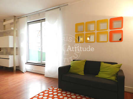 Salon Appartement meublé - 46m²  - 1 chambre - Marx Dormoy - Paris