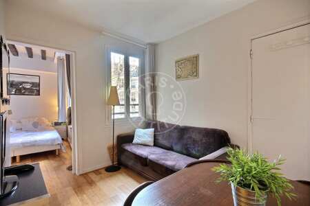Salon Appartement meublé - 20m²  - 1 chambre - Place Monge - Paris