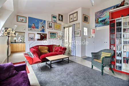 Living room Furnished apartment - 65m²  - 2 bedrooms - Belleville - Paris
