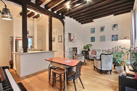 Salon Appartement meublé - 59m²  - 1 chambre - Châtelet - Paris