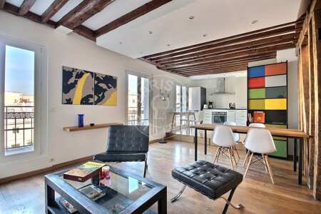 Salon Appartement meublé - 60m²  - 2 chambres - Oberkampf - Paris