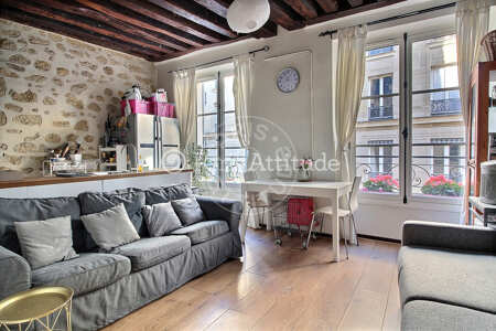 Living room Furnished apartment - 39m²  - 1 bedroom - Saint-Paul - Paris