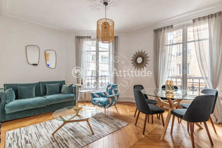 Salon Appartement meublé - 66m²  - 2 chambres - Pereire - Paris