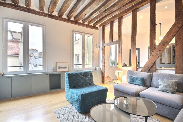 Living room - Furnished 2 bedrooms - Paris 75002 - 14343