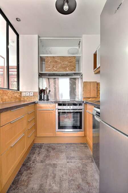 Kitchen Furnished apartment - 38m²  - 1 bedroom - Buttes-Chaumont - Paris