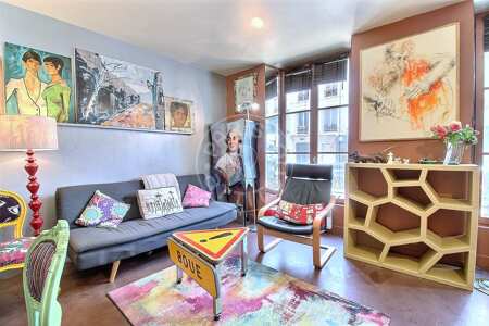 Salon Appartement meublé - 40m²  - 1 chambre - Montmartre / Place des Abbesses - Paris