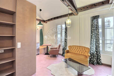Living room Furnished studio alcove - 24m²  - Riquet - Paris
