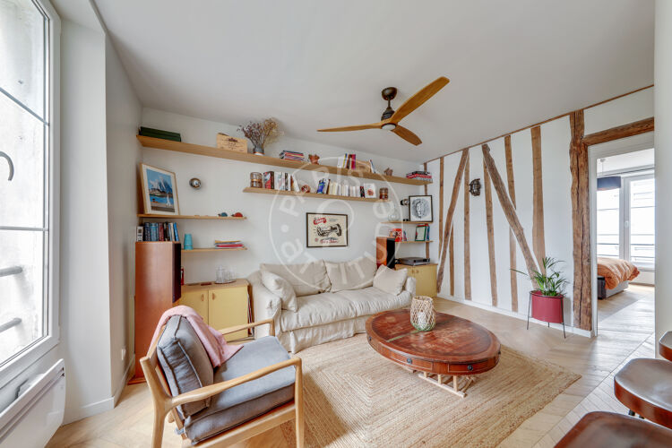 Living room - Furnished 1 bedroom - Paris 75018 - 15083