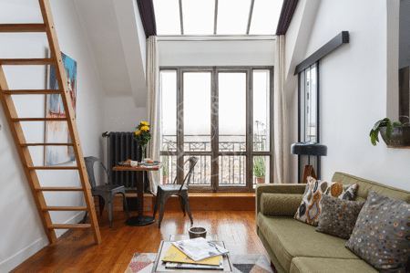 Salon Appartement meublé - 34m²  - 1 chambre - Montmartre / Place des Abbesses - Paris