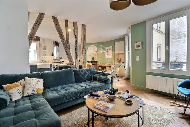 Living room - Furnished 2 bedrooms - Paris 75009 - 15500