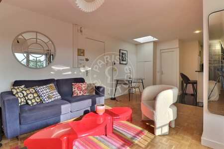 Salon Appartement meublé - 40m²  - 1 chambre - Parc Monceau - Paris