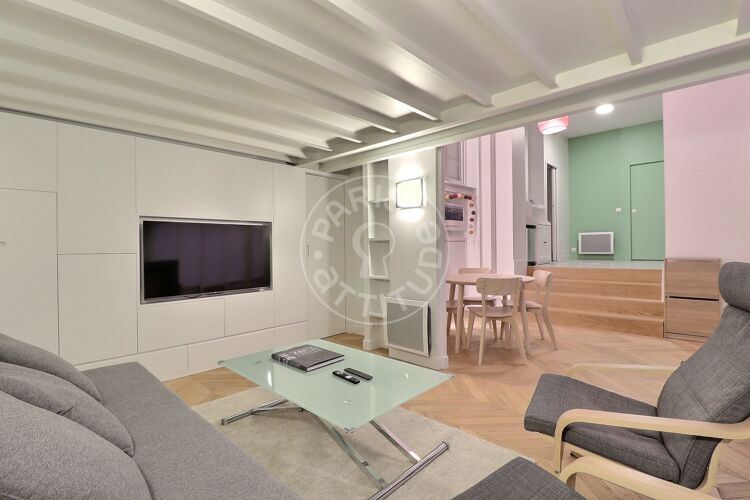 Living room - Furnished 2 bedrooms - Paris 75006 - 17185