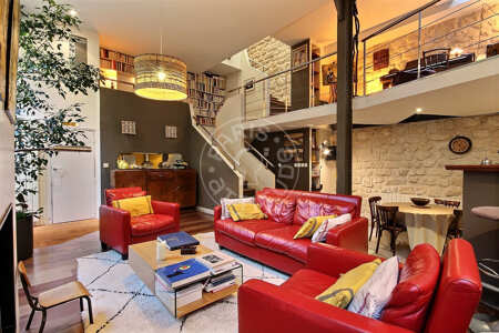 Living room Furnished loft - 150m²  - 3 bedrooms - Belleville - Paris