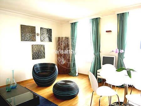 Salon Appartement meublé - 54m²  - 1 chambre - Tour Eiffel - Paris