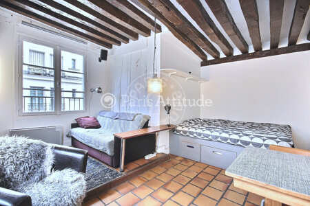Living room Furnished studio alcove - 25m²  - Montorgueil - Paris
