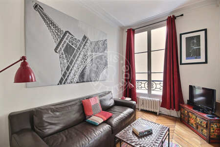 Salon Appartement meublé - 50m²  - 1 chambre - Tour Eiffel - Paris