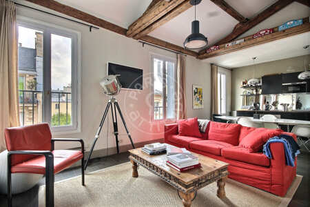 Salon Appartement meublé - 45m²  - 1 chambre - Batignolles - Paris